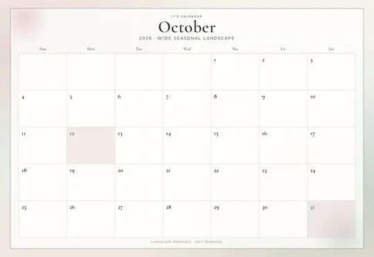 Printable October 2026 calendar — It's Calendar — Landscape Soft template Printable October 2026 calendar — It's Calendar — Landscape Soft template