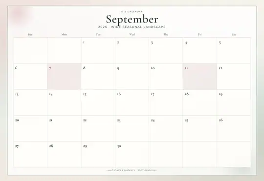 Printable September 2026 calendar — It's Calendar — Landscape Soft template Printable September 2026 calendar — It's Calendar — Landscape Soft template