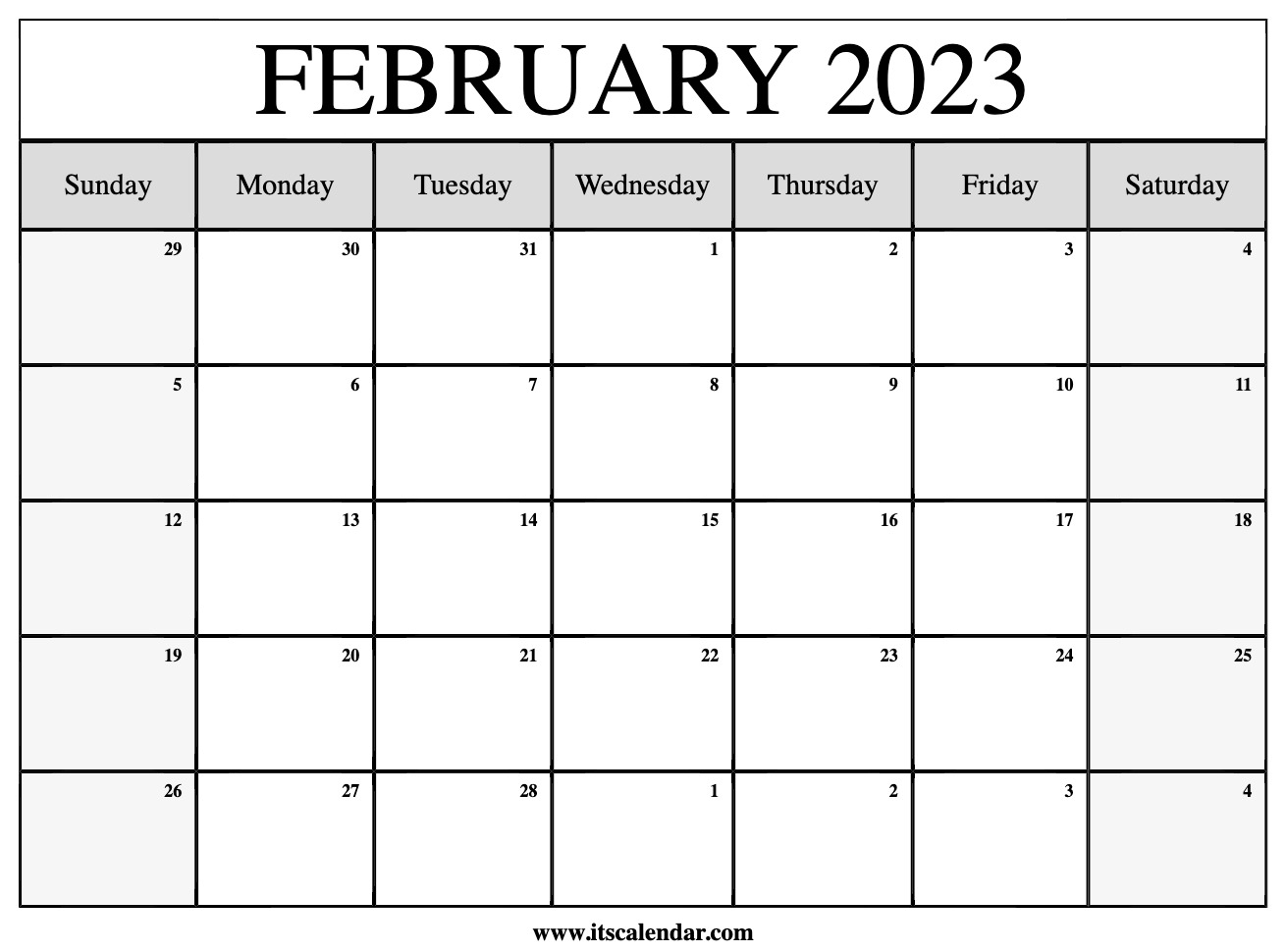 Free Printable February 2023 Calendar