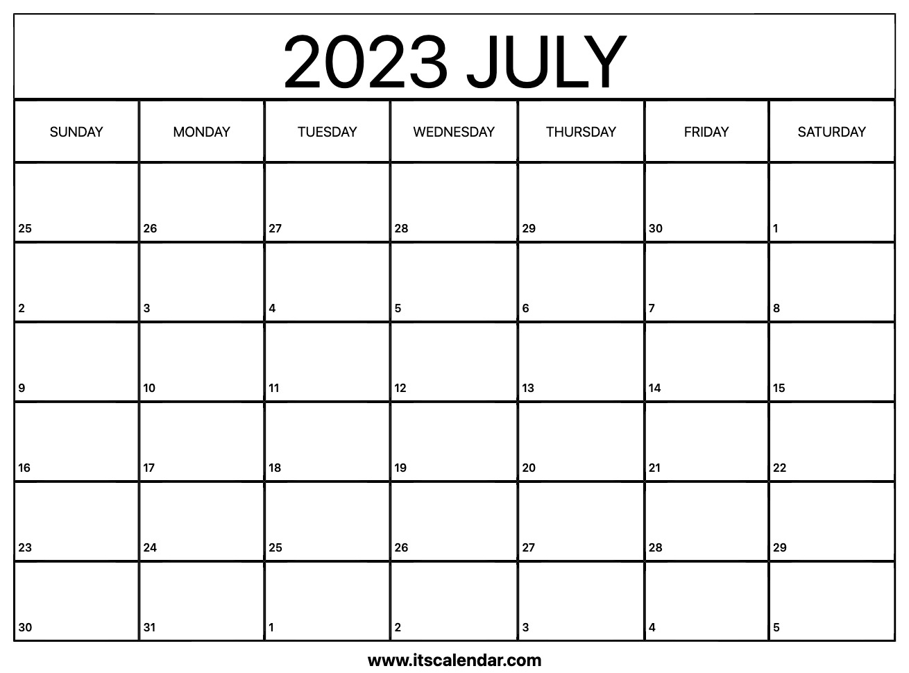 Free Printable July 2023 Calendar