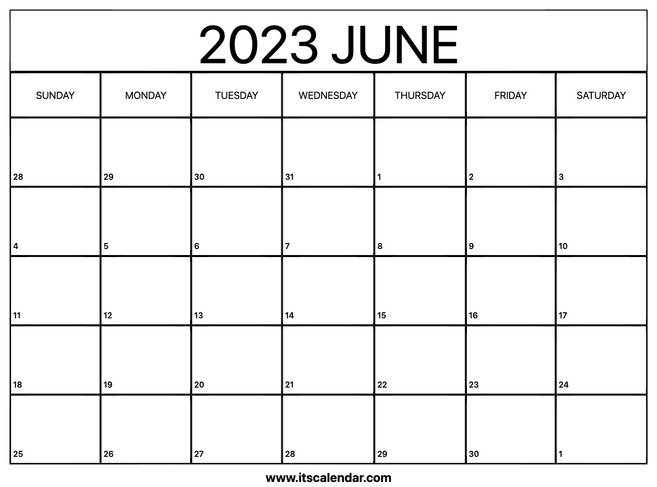 Free Printable June 2023 Calendar